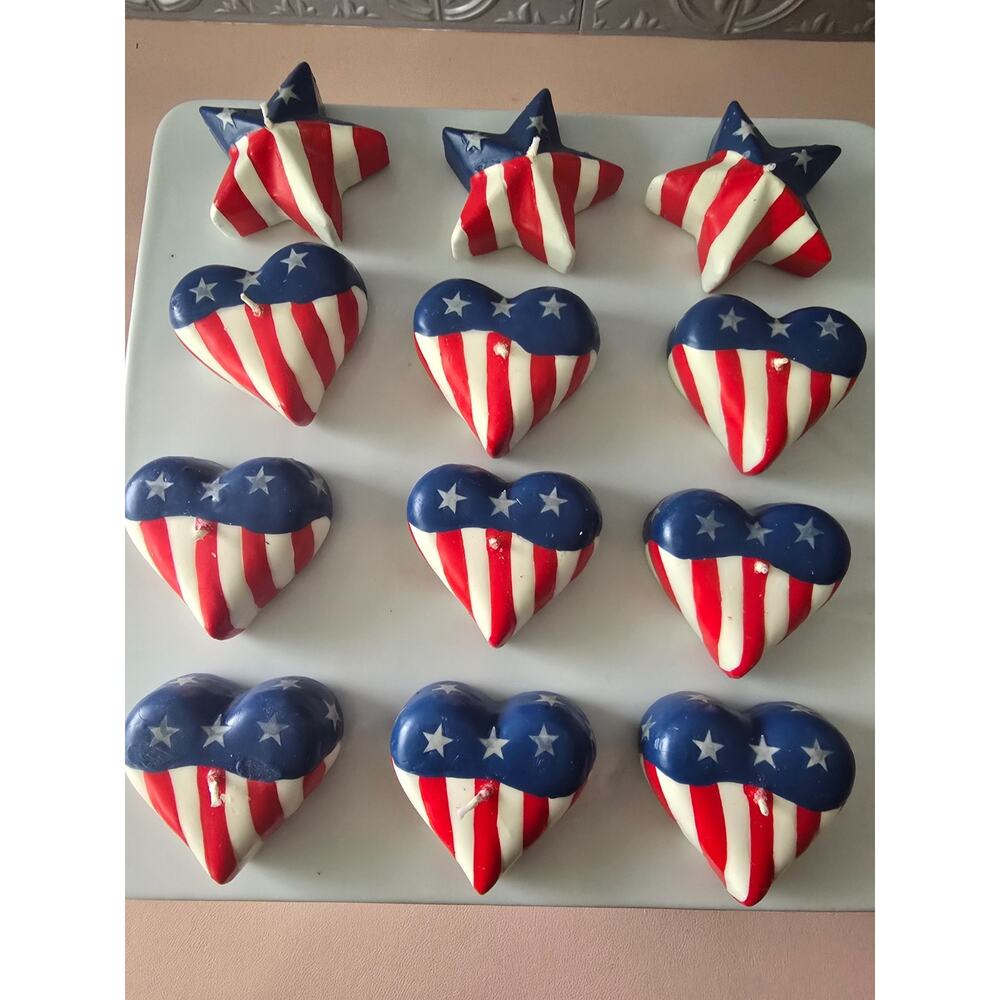 Patriotic Candles 3 Stars & 9 Hearts Each 3" x 3"